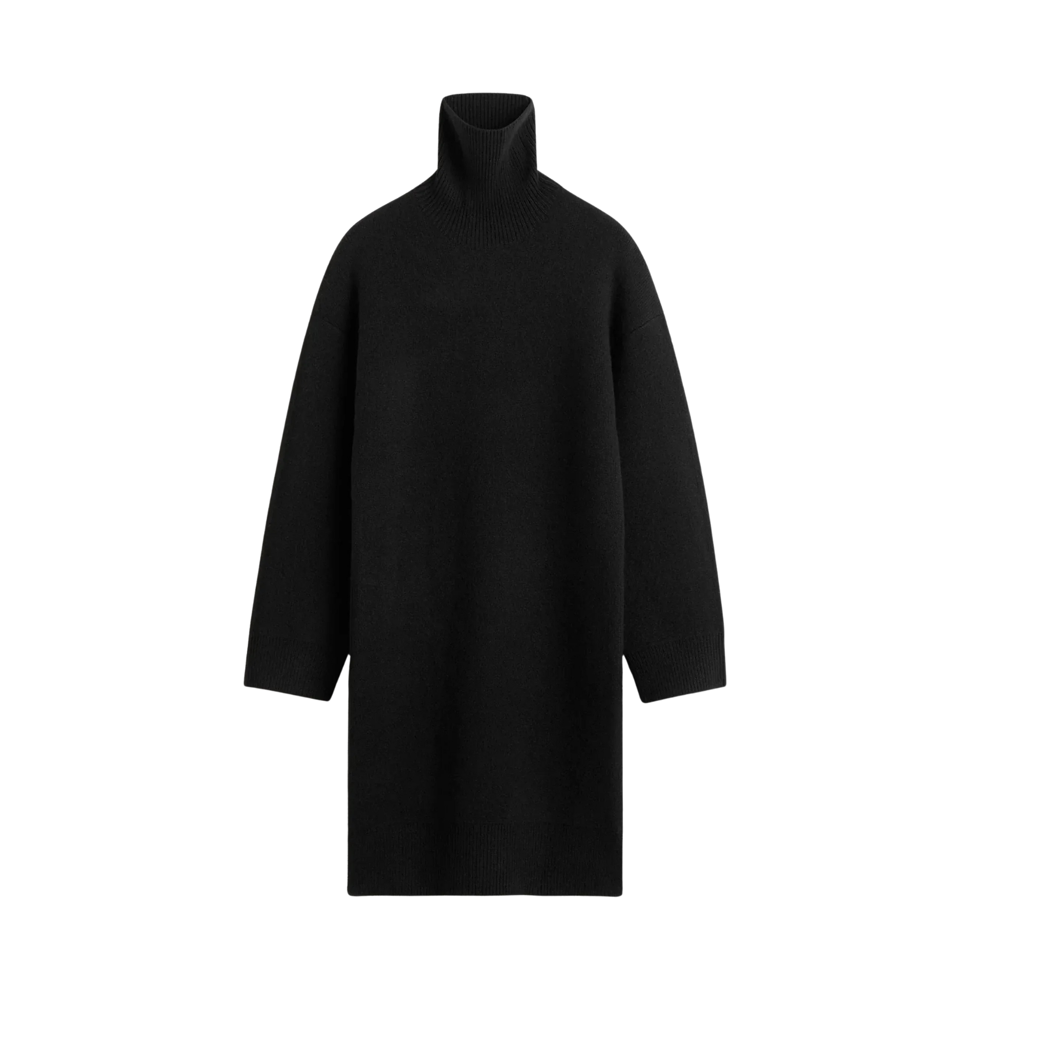 Turtleneck Knit Sweater Dress – Black, Long Sleeve, Women's