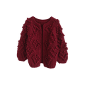 Chunky Popcorn Knit Cardigan – Deep Red, Textured, Women's - onyourshape