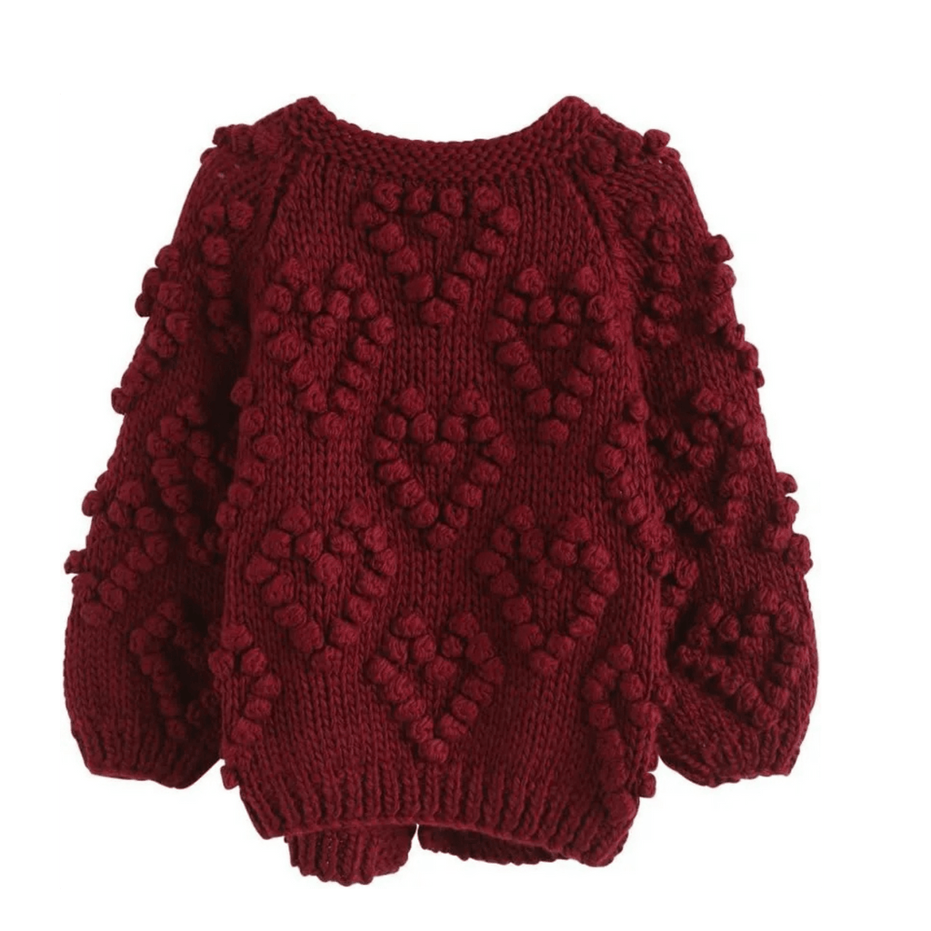 Chunky Popcorn Knit Cardigan – Deep Red, Textured, Women's - onyourshape