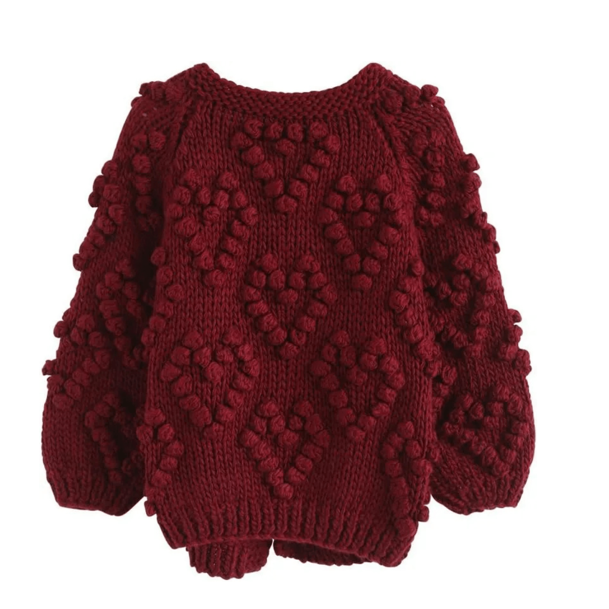 Chunky Popcorn Knit Cardigan – Deep Red, Textured, Women's - onyourshape