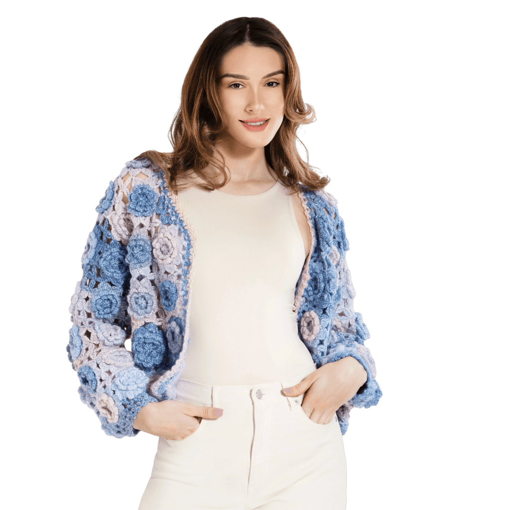 Crochet Floral Cardigan – Blue & Lilac, Open Knit, Women's - onyourshape