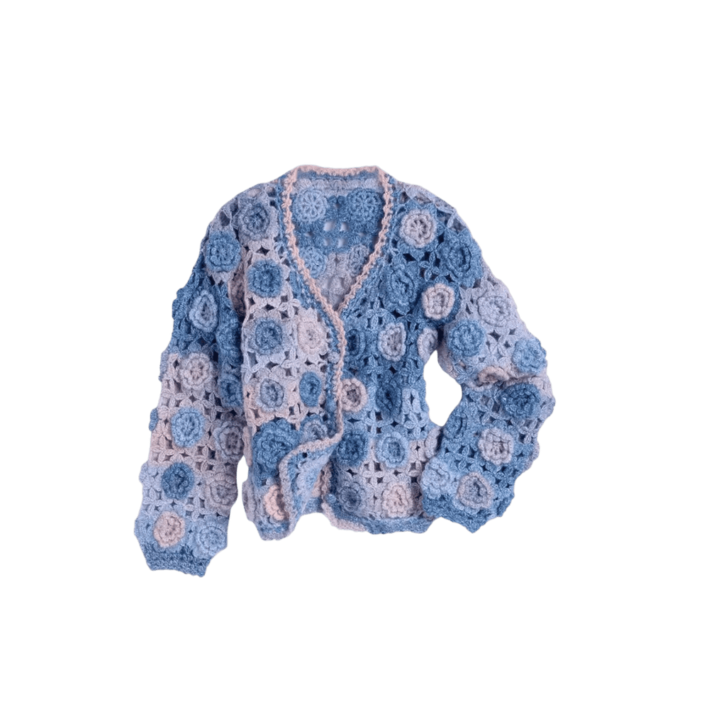 Crochet Floral Cardigan – Blue & Lilac, Open Knit, Women's - onyourshape