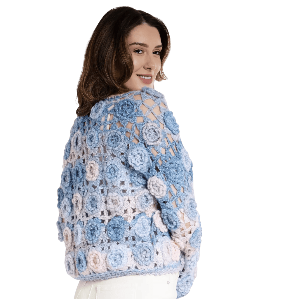 Crochet Floral Cardigan – Blue & Lilac, Open Knit, Women's - onyourshape