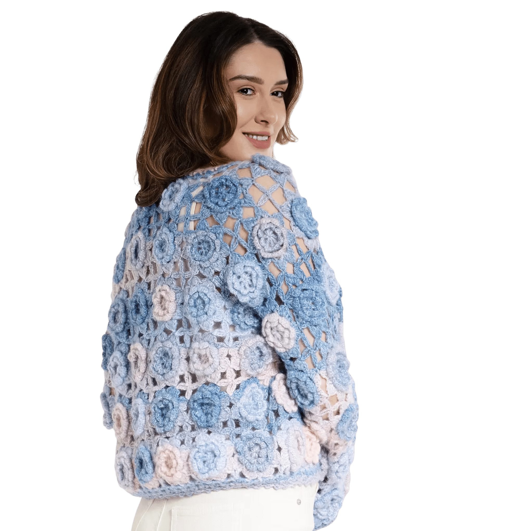 Crochet Floral Cardigan – Blue & Lilac, Open Knit, Women's - onyourshape