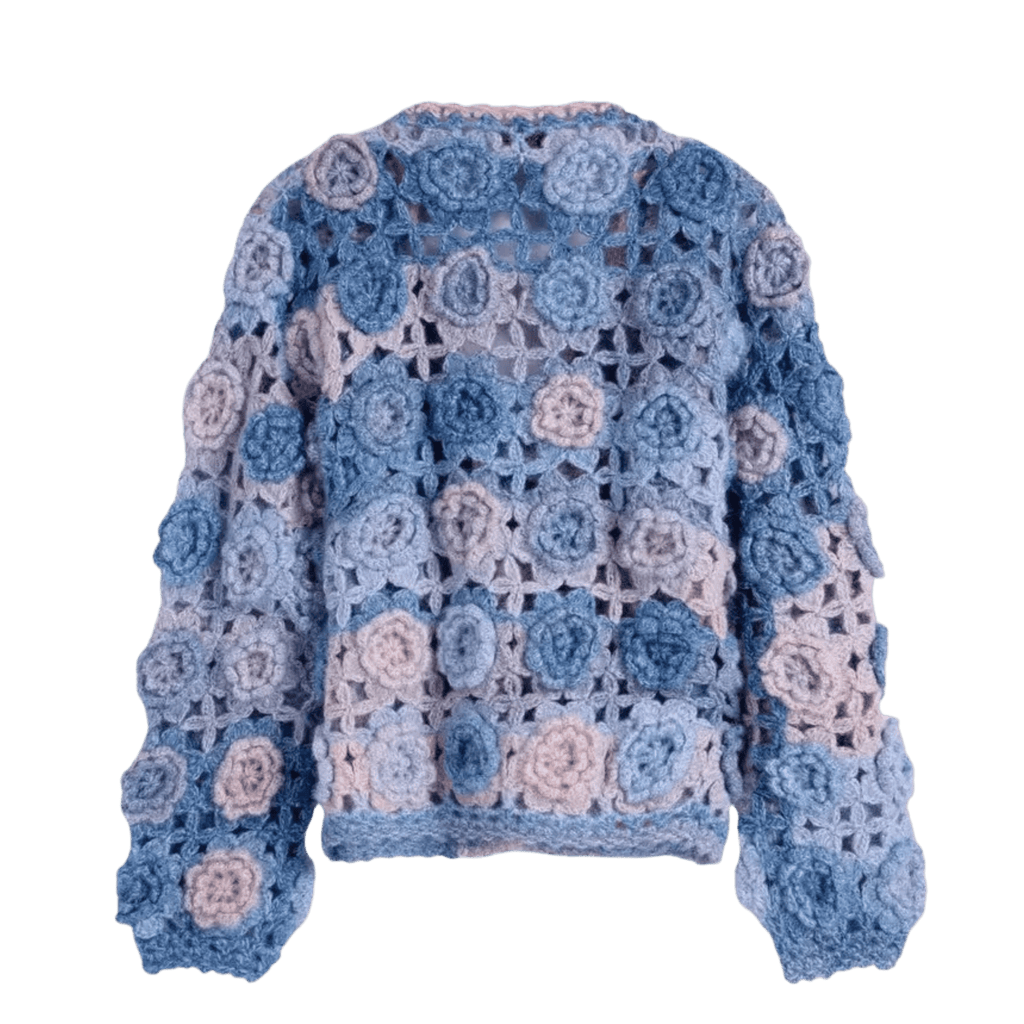 Crochet Floral Cardigan – Blue & Lilac, Open Knit, Women's - onyourshape