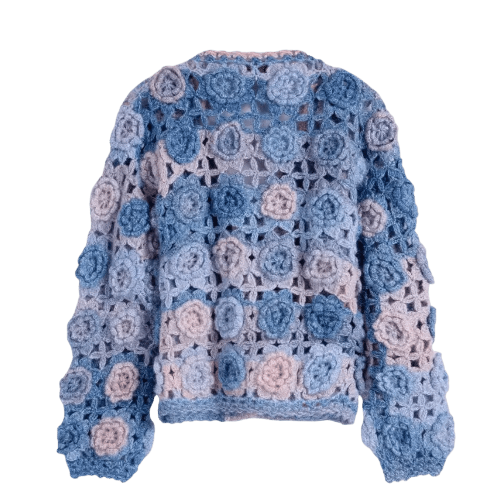 Crochet Floral Cardigan – Blue & Lilac, Open Knit, Women's - onyourshape