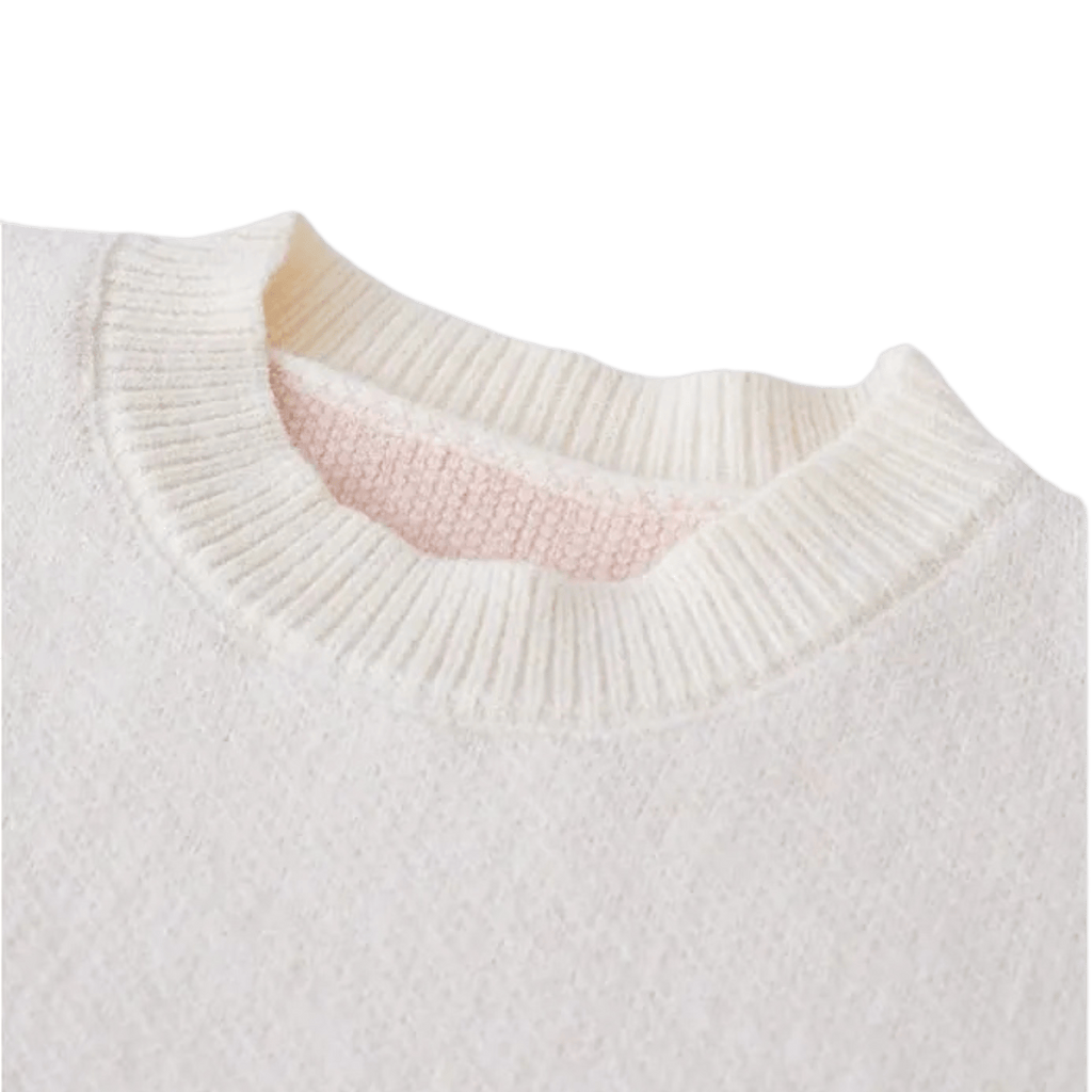 Heart Pattern Knit Sweater – Cream & Blush Pink, Long Sleeve, Women's - onyourshape