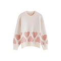 Heart Pattern Knit Sweater – Cream & Blush Pink, Long Sleeve, Women's - onyourshape