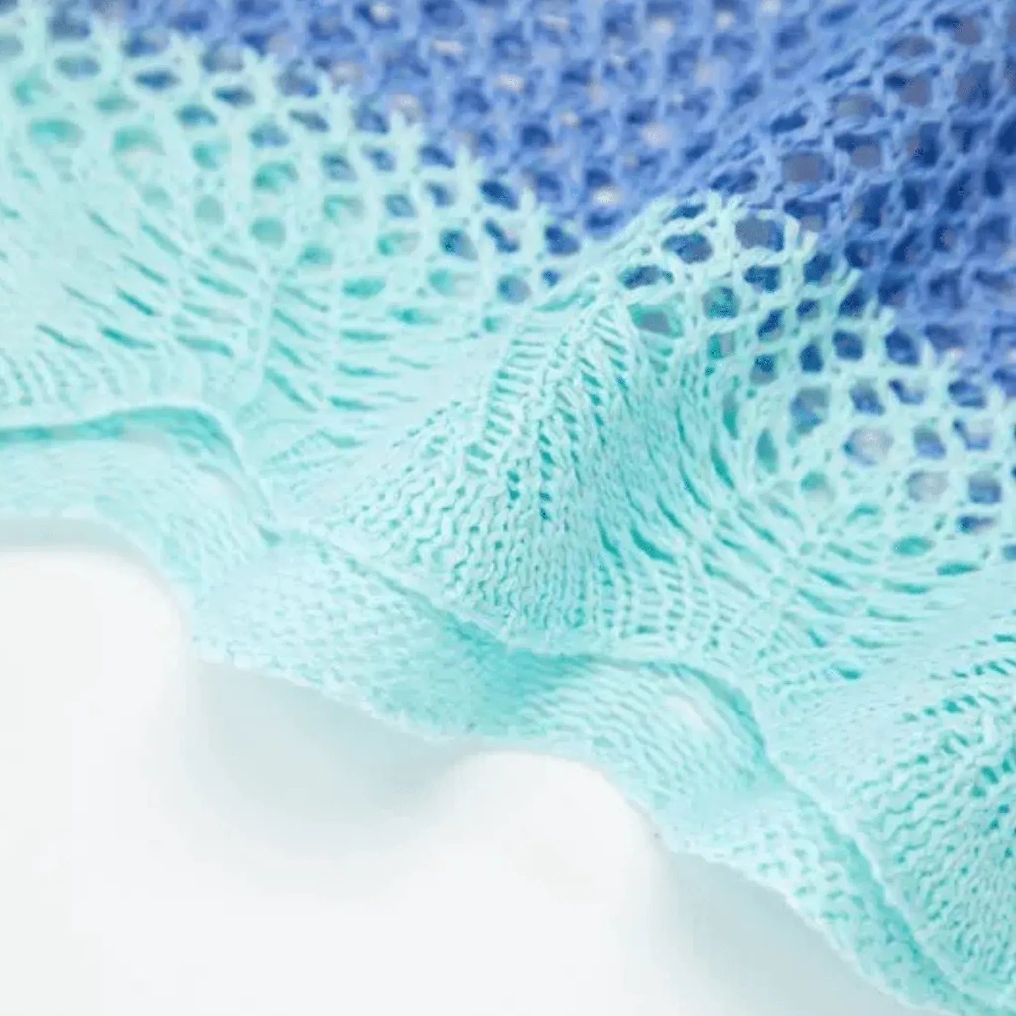 Open‑Knit Cropped Sweater – Aqua & Blue Stripe, Bell Sleeve, Women's