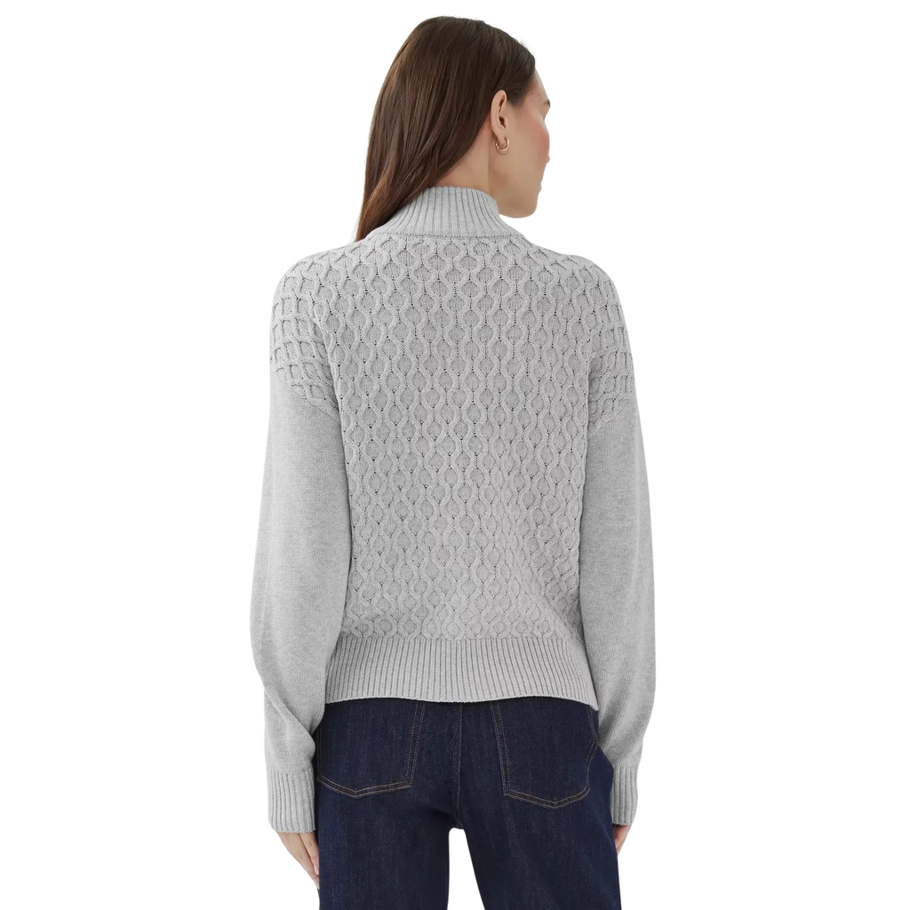 Light Grey Cable Knit Quarter Zip Jumper Women's High Neck