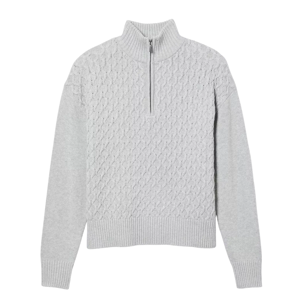Light Grey Cable Knit Quarter Zip Jumper Women's High Neck