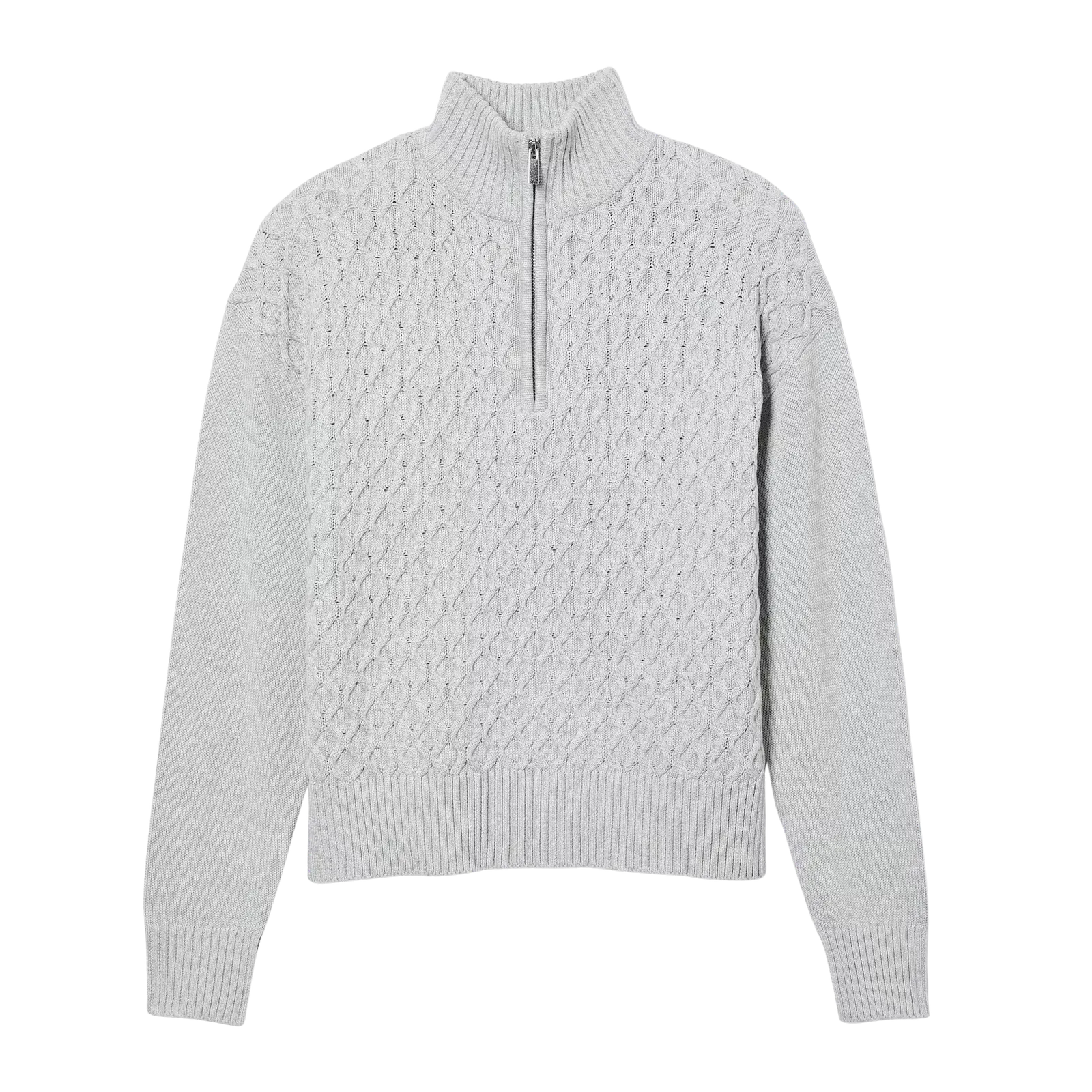 Light Grey Cable Knit Quarter Zip Jumper Women's High Neck