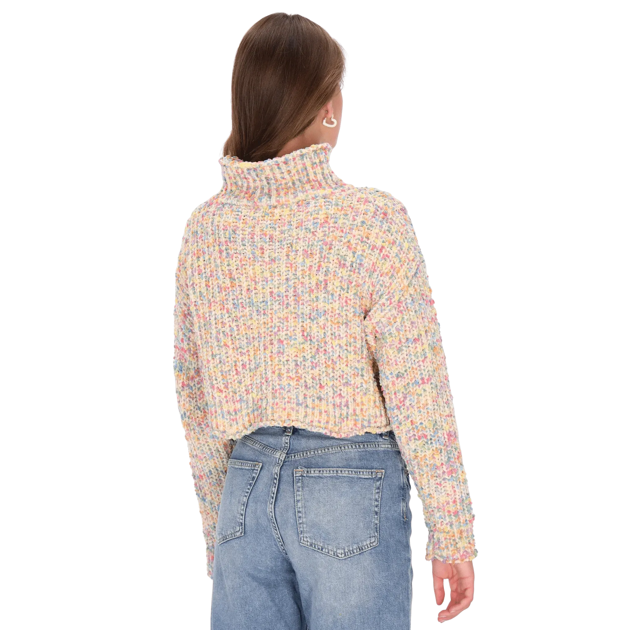 Speckled Chunky Knit Cropped Turtleneck Sweater – Pastel Multi, Women's