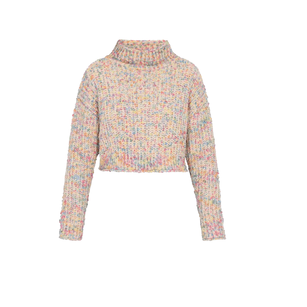 Speckled Chunky Knit Cropped Turtleneck Sweater – Pastel Multi, Women's