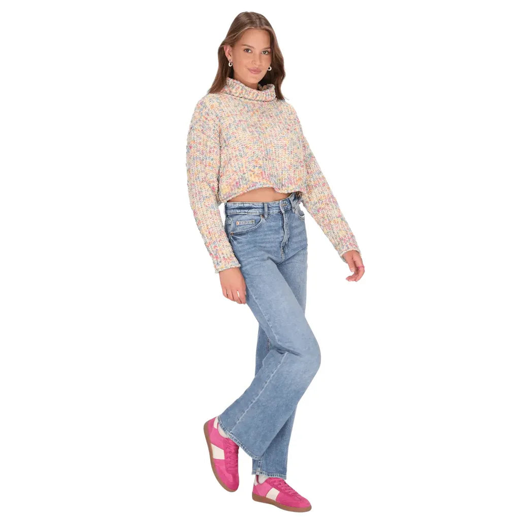 Speckled Chunky Knit Cropped Turtleneck Sweater – Pastel Multi, Women's