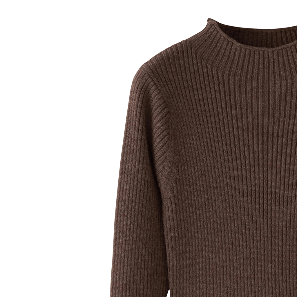 Ribbed Knit Midi Sweater Dress – Chocolate Brown, Long Sleeve, Women's - onyourshape