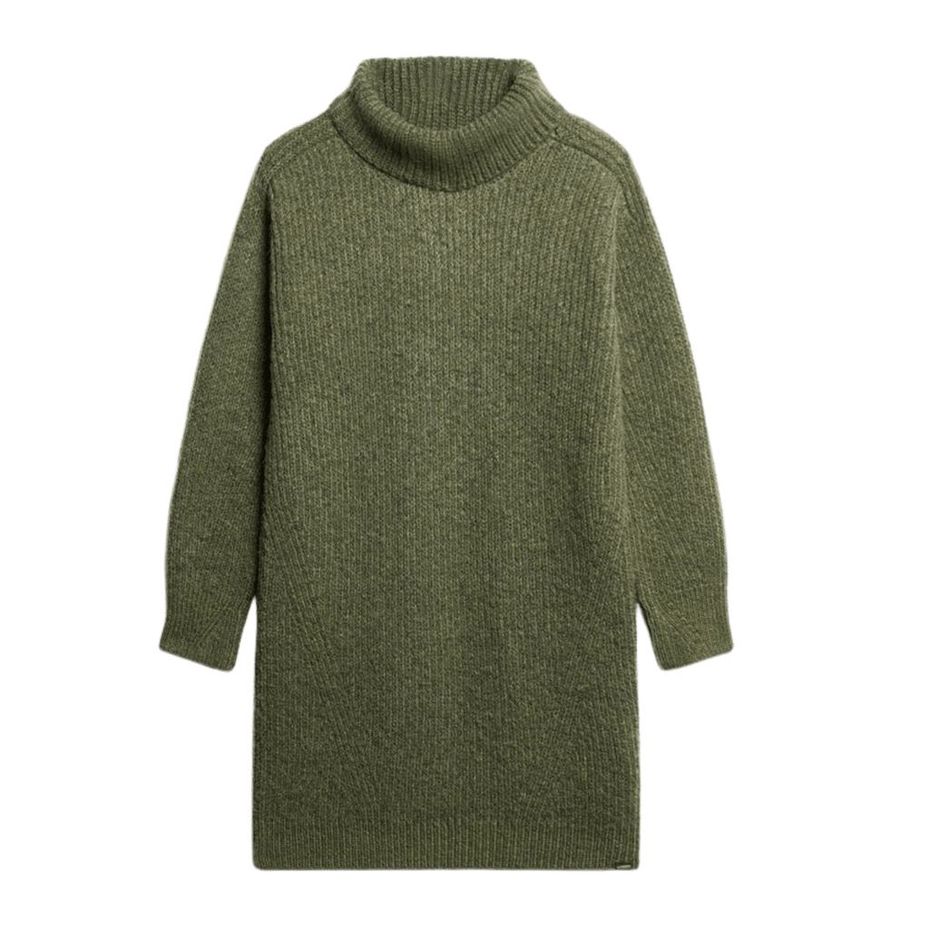 Turtleneck Knit Sweater Dress – Olive Green, Long Sleeve, Women's - onyourshape